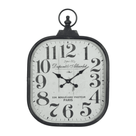 DecMode 18" x 26" Black Metal Distressed Pocket Watch Style Wall Clock with Ring Finial