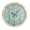 DecMode Coastal Turquoise/White Metal Round Wall Clock with Spade Shaped Clock Hands, 25"D