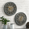 FirsTime & Co. Verdigris Calisto Sunflower Outdoor Wall Clock And Thermometer 2-Piece Set, Rustic, Analog, 16 x 1.12 x 16 in