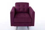 Victoria Purple Linen Fabric Armchair with Metal Legs, Side Pockets, and Pillow