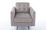 Victoria Beige Linen Fabric Armchair with Metal Legs, Side Pockets, and Pillow