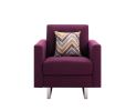 Victoria Purple Linen Fabric Armchair with Metal Legs, Side Pockets, and Pillow