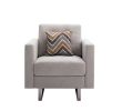 Victoria Beige Linen Fabric Armchair with Metal Legs, Side Pockets, and Pillow