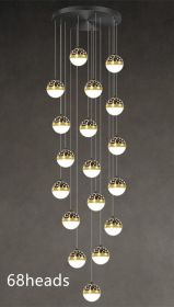 Nordic Luxury Luxury Villa Duplex Staircase Chandelier (Option: Black tricolor dimming-68heads)