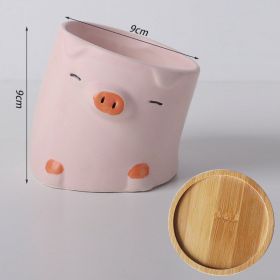 Creative Cartoon Animal Succulent Plant Small Flower Pot (Option: Head Tilt Pig And Bamboo Tray-Hole)