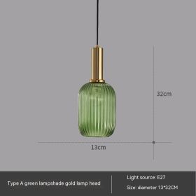 Bar Restaurant Chandelier Personalized Simple Striped Single-head Paint Green Glass Lantern Chandelier (Option: LED4W Warm Light-A White)