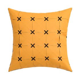 American Modern Pure Color PU Leather Hand-woven Pillow Cover (Option: Yellow-45x45cm Without Core)