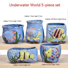 Succulent Flower Pot Ceramic Stoneware Simple Small Pot Plant (Option: Underwater World-Small And Medium)