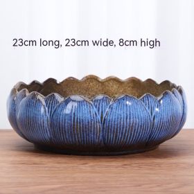 Extra Large Hydroponic Ceramic Flower Pot Ancient Fish Tank Basin (Option: Golden Lotus Sapphire Blue-Hydroponic Basin Picture Size)