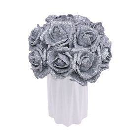 PE Gold Powder Rose Wedding Bride Holding Flower Home Decoration (Color: Silver)