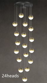 Nordic Luxury Luxury Villa Duplex Staircase Chandelier (Option: Black tricolor dimming-24heads)