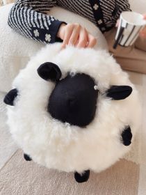 Cute Cartoon Little Lamb Wool Round Pillow (Option: Black-34 X30x 30cm)