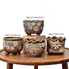 Succulent Flower Pot Ceramic Stoneware Simple Small Pot Plant (Option: Wind Flower Flowerpot-Small And Medium)