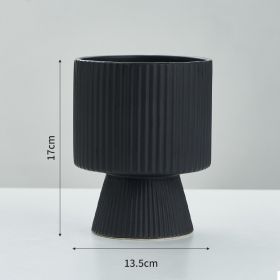 Ceramic Nordic Creative Striped Ceramic Flower Pot (Option: A Black)