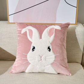 Embroidered Velvet Plush Cute Sofa Decorative Cushion Pillow Cover (Option: Pink Rabbit-45X45 Pillowcase)