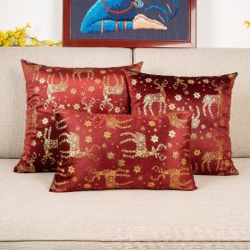 Netherlands Velvet Bronzing Christmas Style Pillow Cover (Option: Wine Red-50x50cm Hug Without Core)