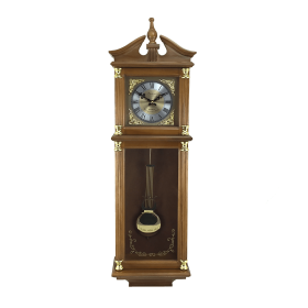 Bedford Clock Collection 34.5" Antique Chiming Wall Clock with Roman Numerals in a Harvest Oak Finish (Brand: Jrheller)