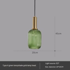 Bar Restaurant Chandelier Personalized Simple Striped Single-head Paint Green Glass Lantern Chandelier (Option: LED4W Warm Light-A Large Green)