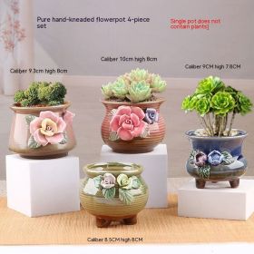 Succulent Bonsai Braised Purple Sand Simple Small Flower Pot (Option: 4 Flower Pots Handmade-Ceramic Medium)