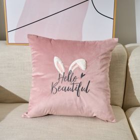 Embroidered Velvet Plush Cute Sofa Decorative Cushion Pillow Cover (Option: Pink Rabbit Ears-45X45 Pillowcase)