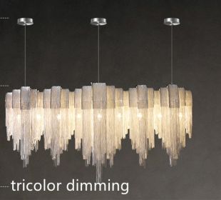 Nordic Luxury Villa Design Tassel Aluminum Chain Living Room Chandelier (Option: Silver-Tricolor dimming-110CM)