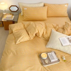 Fashion Simple Cotton Washed Pillowcase (Option: Yellow Small Grid-A Pair Of Pillowcases 48x74)