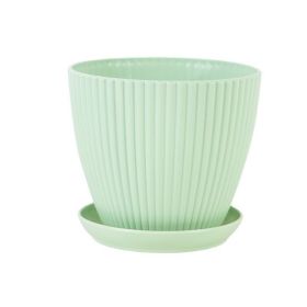 Plastic Resin Thickened Vertical Stripes Green Plant Pot Colorful Round Flower Pot (Option: Mint Green-S 150 Caliber 15 Height 13cm)