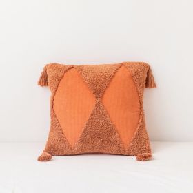 Corduroy Geometric Rhombus Triangle Tufted Embroidered Tassel Pillow Model Room Sofa Cushion Cover (Option: B-45x45cm Without Pillow Core)