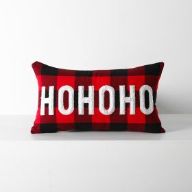 Christmas Red Black Plaid Embroidered Cushion Cushion Cover Without Core (Option: Picture Color-HOHOHO30x50cm)